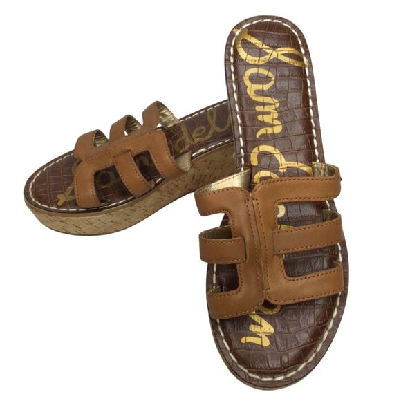 Sam Edelman Womens Rolita Cork Wedge Sandals Brown Leather Size 8.5 - Picture 1 of 10